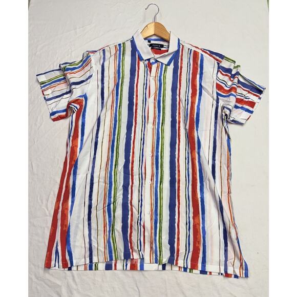 Johnny Q Modern Fit Button Down Shirt Striped Multicolor Mens Size XXL - Picture 1 of 7